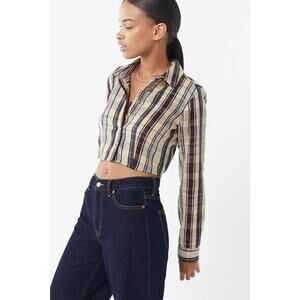 Urban Outfitters Suki Shrunken Flannel Top Womens Size S Crop Boho Fall Grunge